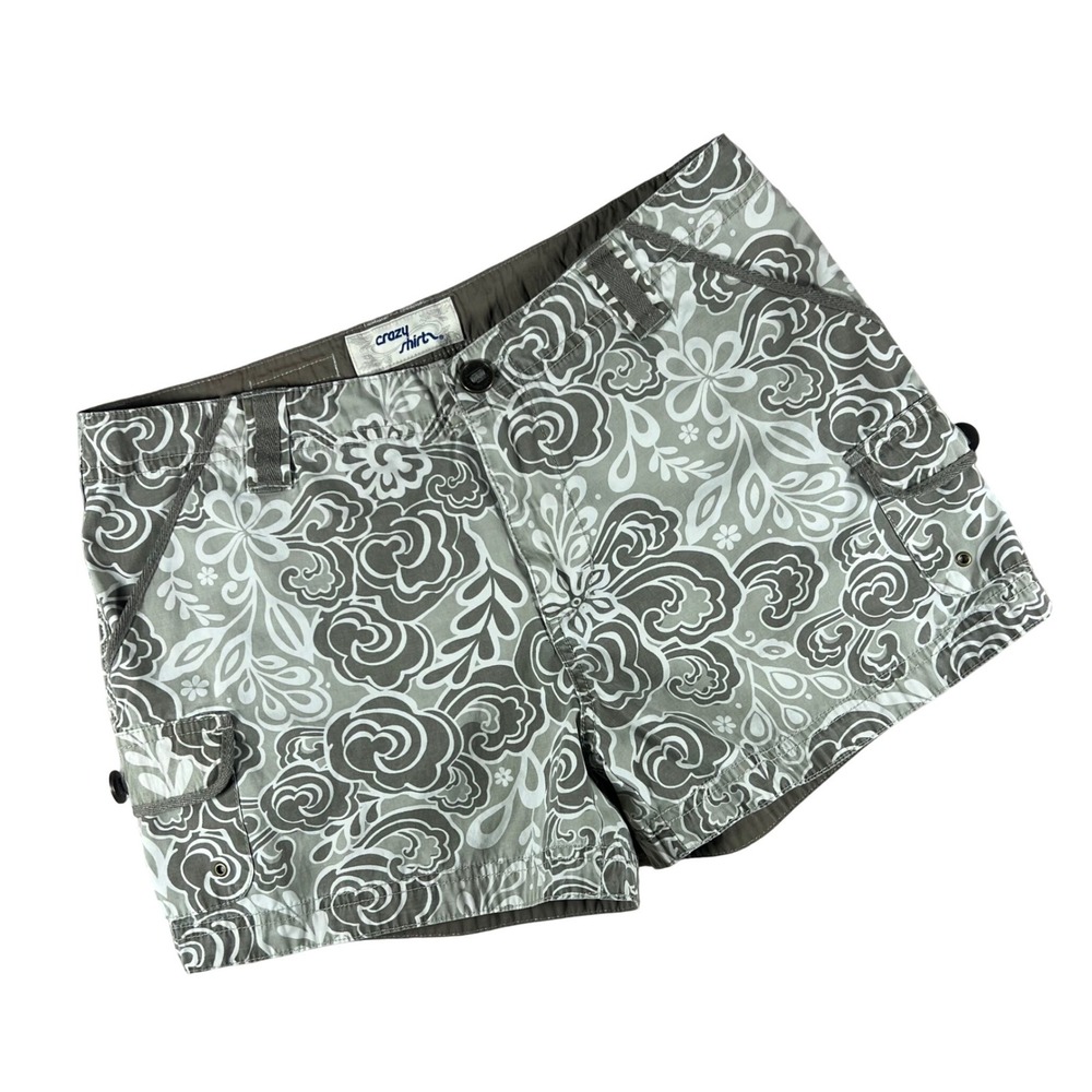 Crazy‎ Shirts Womens 6 Shorts Y2K Cargo Board Olive Green Floral Hawaiian Boho